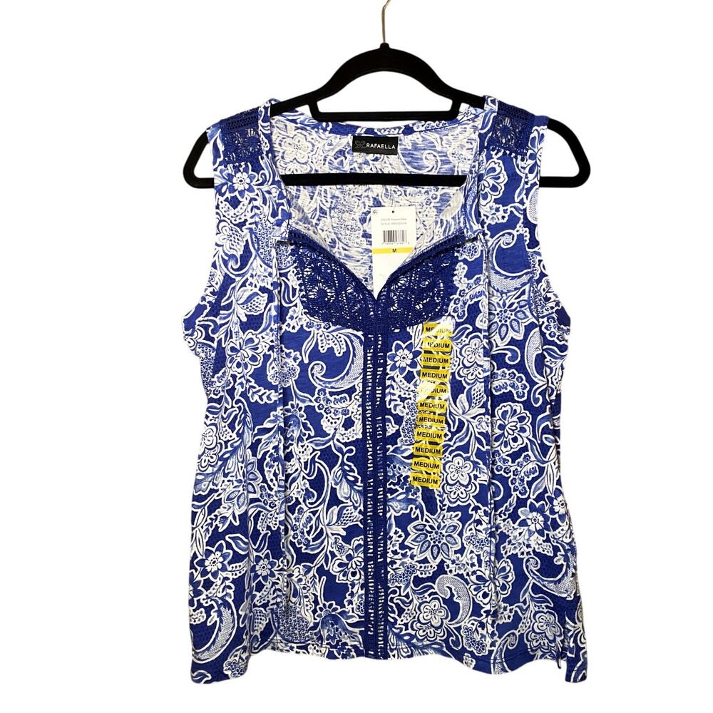 Rafaella - Blue and White Tank Top Blouse - Women's Size Medium